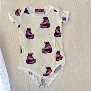 Milkbarn Cream and Brown Bear Bodysuit 100% Bamboo
